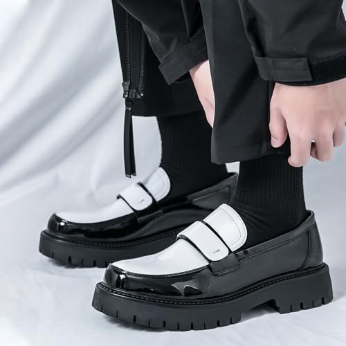 Men's Patent Leather Platform Slip-On Loafers Classic Round Toe Non-Slip Lug Sole Chunky Penny Loafers Casual Business Work Wedding Formal Shoes4