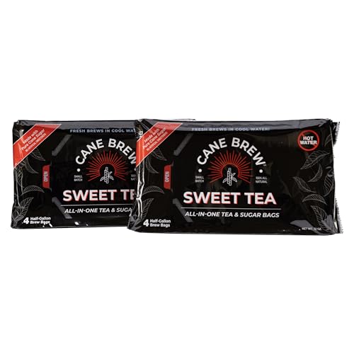 Cane Brew Sweet Tea – Southern Black Iced Teas, Family Size – No Boil, Zero Mess – Cold Brew for Home, Camping, RV, or Travel, 8 Half Gallon Bags