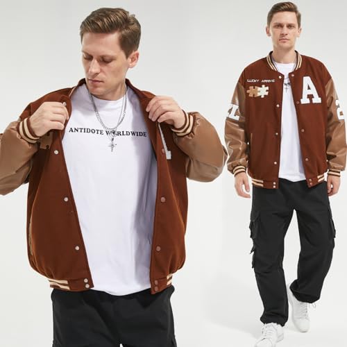Mens Varsity Jacket Baseball Bomber Jacket Vintage Unisex Streetwear Coats with Patchwork Hipster Utility Tops3