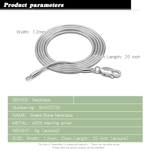 Women 925 Sterling Silver Magic Snake Chain Necklace- Men 1.2MM Solid Snake Chain Flexible Choker 16"-30" Italian Silver 24K Gold Over Jewelry3