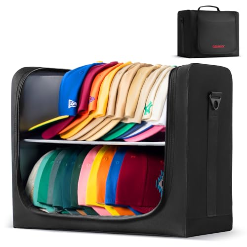 Ozueccr Large Hat Bag for Baseball Caps, Portable Hat Organizer Bag with Handle and Adjustable Shoulder Strap, Holds 24 Caps, For Travel, Moving, Home Storage
