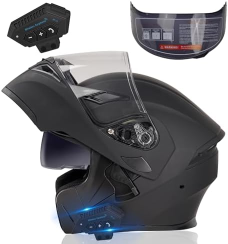 Bluetooth Motorcycle Helmet,Modular Motorcycle Helmet with Bluetooth,DOT Approved Dual Visor Full Face Flip up Bluetooth Integrated Motorcycle Helmets for Adults Men Women (XL)