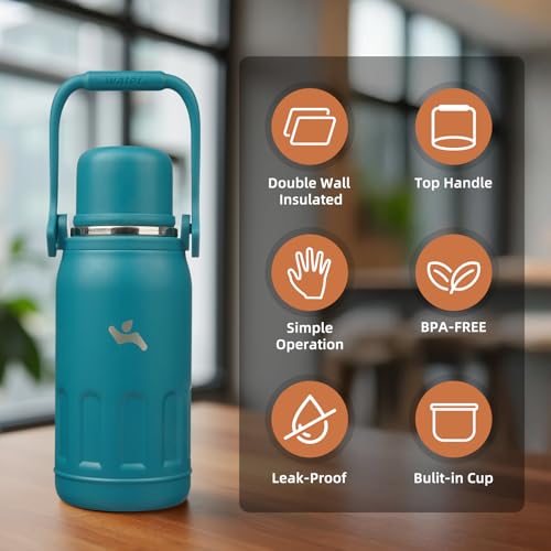 Image of Konokyo 27oz Thermos for Cold Drinks, Insulated Water Bottle, Lake Blue