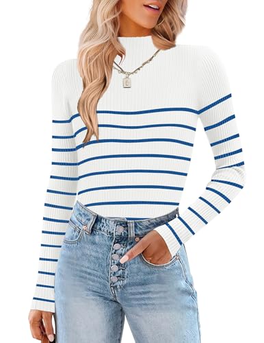 Image of HOTOUCH Women Turtleneck Tops Mock Neck Sweater Ribbed Knit Basic Casual Long Sleeve Shirt Fall Winter Clothing 2025 Trendy
