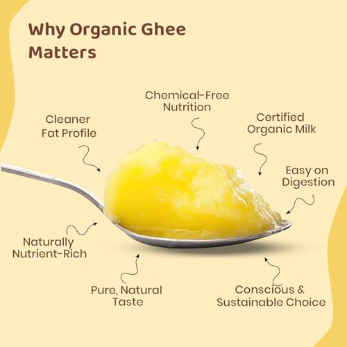 Image of Umanac Organic Cow Ghee 500ML | Certified Organic | Sourced from Desi & Healthy Cows | Bilona Method | 100% Pure & Natural | Gluten- Free | Pesticide- Free