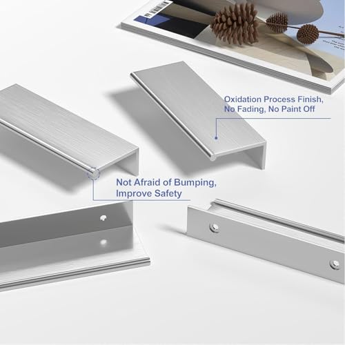 Image of Peaha 40 Pack Kitchen Cabinet Handles 5-1 /16 inch Brushed Nickel Cabinet Pulls | Edge Finger Pulls for Cabinets Silver Drawer Pulls Modern Hidden Aluminum Alloy Dresser Drawer Handles Closet Bedroom