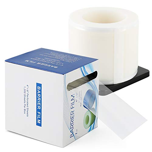 Annhua Barrier Film Tattoo Protective Cover Adhesive Tape Sheet With Edge Dispenser Box, 4" X 6" Disposable Perforated Sheets Transparent Film Dressing - 1200 Sheets|1 Roll #TOP21