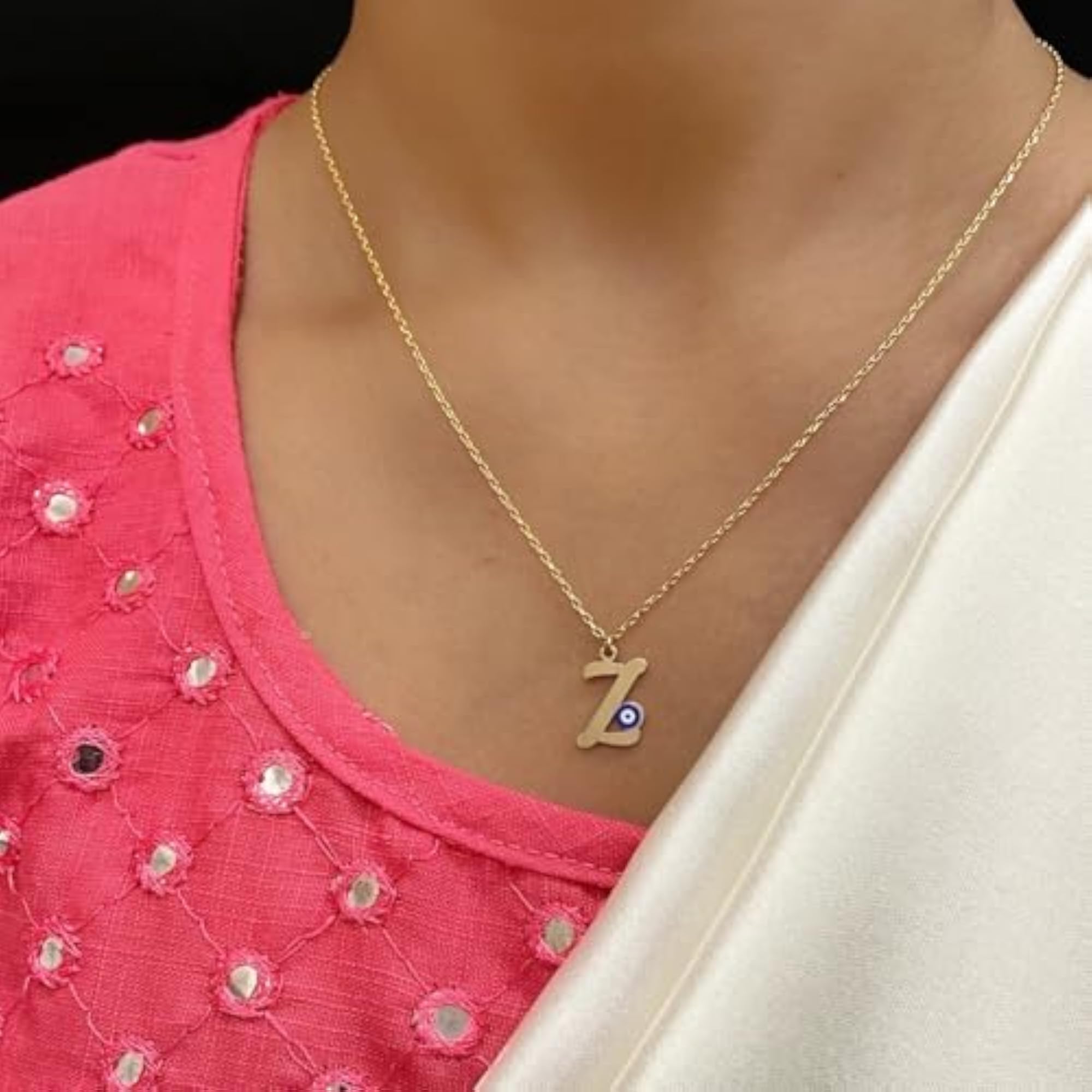Women's Gold Plated Letter 'Z' Blue Evil Eye Initial Necklace