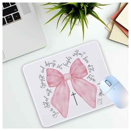 1 Pcs Pink Bow Christian Religious Non-Slip Rubber Mouse Pad for Home Office Desk Work Wireless Gifts for Women Men Friends