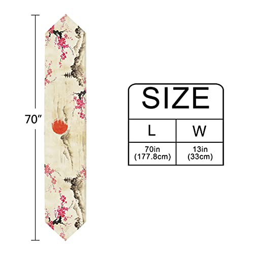 Cherry Blossom Table Runner 13X70 Inches Long Polyester Vintage Style Design Floral Table Runner Suitable For Holiday Party & Wedding & Kitchen & Dining Room Tables Decor #TOP6