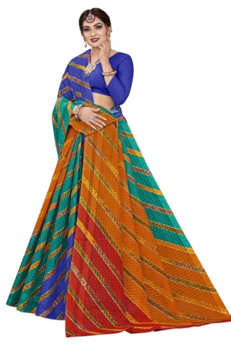 Sari traditionnel coton Leheriya multicolore vêtement ethnique femme