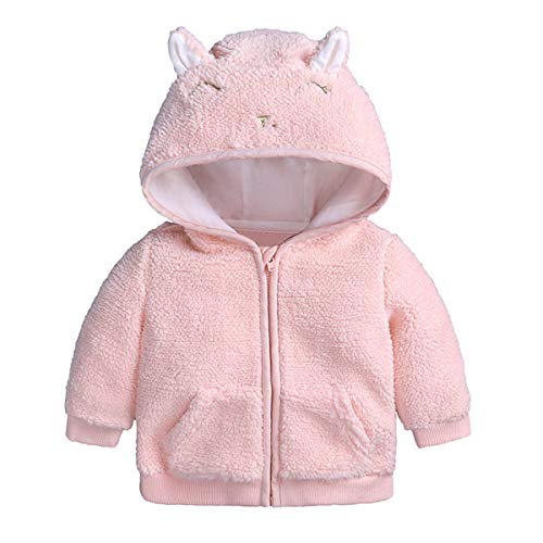 Infant Baby Girls Boys Fleece Hoodie Jacket Coat Winter Warm Cardigan with Ears (12-18 Months, Pink)