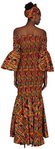 Women's Long African Dress Ankara Print | Cotton Clothing Smoked Fish Tail Mermaid with Matching Headwrap, Fade Resistant Elastic Smoked Bodice Kente Afrocentric Dress - One Size Multi - Image 9