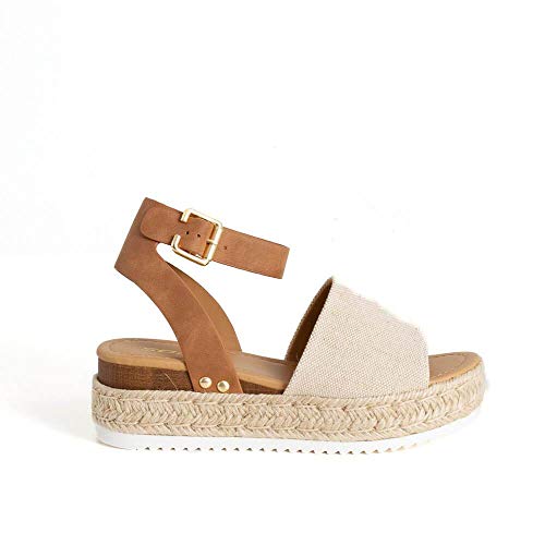 Image of Soda Topic Open Toe Buckle Ankle Strap Espadrilles Flatform Wedge Casual Sandal