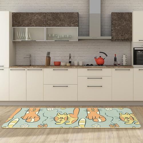 Tapis de cuisine lavables et absorbants à rayures chats - 3