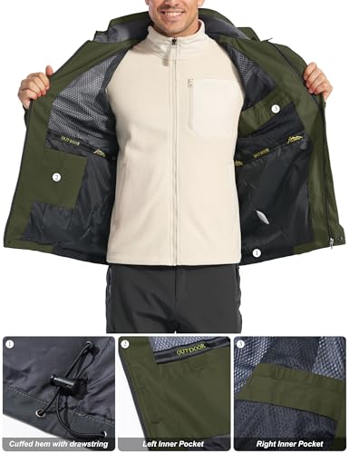 Image of MAGCOMSEN Men's Hooded Windproof Water Resistant Rain Jacket Windbreaker 5 Pockets for Hiking,Fishing,Runing