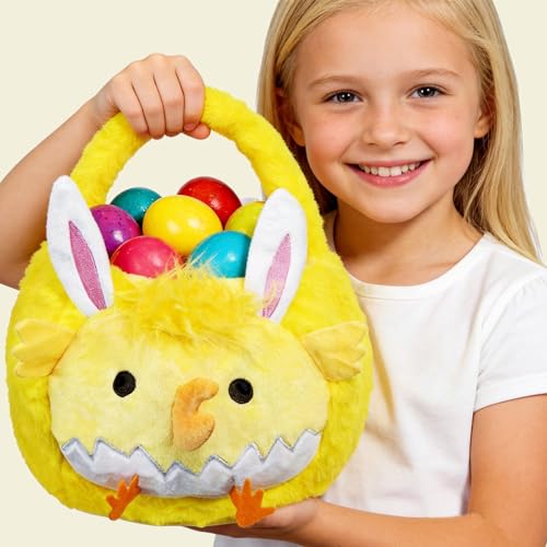 Image of 2026 Upgraded Plush Baskets EasterBasket, Easter Egg Hunt Buckets, EasterDecorations Indoor Outdoor, Cute Easter Giftsfor Kids, Adults, Teens, Toddlers, Girls(Yellow)