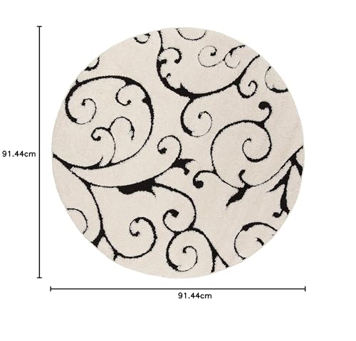Image of Handwoven Microfibre 3D Rug for Living Room (Ivory & Black, 3 X 3 Feet (Round), Microfibre)