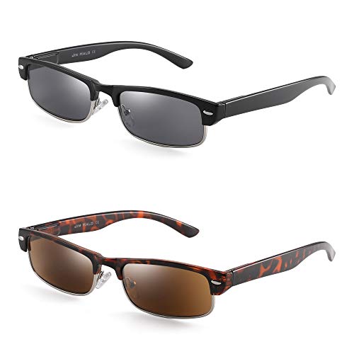 JIM HALO Rectangle Readers Sunglasses, Spring Hinge Outdoor Reading Glasses for Men Women +2.25 (2 Pack Balck & Tortoise)