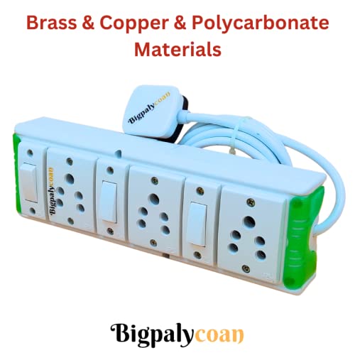 Image of 3 Way Electric Extension Board with Individual Switch Heavy Duty Long Cord (Max. Rating 1200W- 230V) PVC Green-White (10 Meter Cord)
