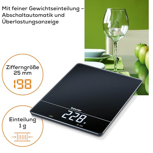 Foto von Beurer KS 34 Küchenwaage, für präzises Wiegen bis 15 kg, mit Tara-Zuwiegefunktion und Magic LED-Display, schwarz
