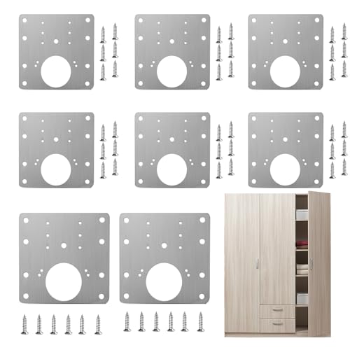 ドアヒンジ修理キット - 丈夫なステンレスボード、ホールカバープレート8個パック、防錆仕上げのドアヒンジキット、壊れたキャビネット、キッチンの食器棚、クローゼットの引き出し用のネジ48本が含まれています。
