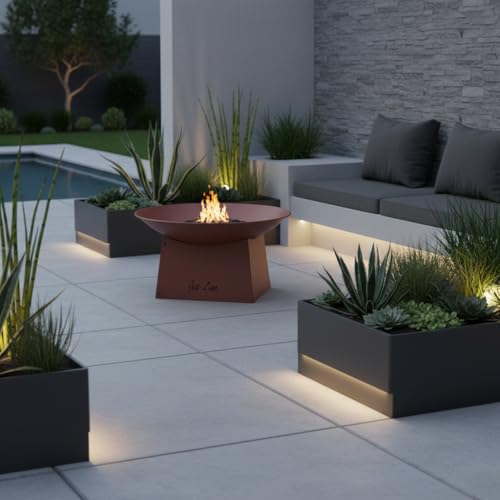 Jet- Line Feuerschale Pueblo Rostoptik Lackiert Ø 58 cm x 32 cm Hoch Metall Feuerkorb Feuerstelle für Garten Terrasse Rostbraun-4