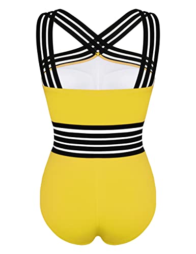 Hilor High Waisted Bikini Sets for Women Front Crossover Swimsuits Sexy Bathing Suits Monokinis Yellow S/US4-6