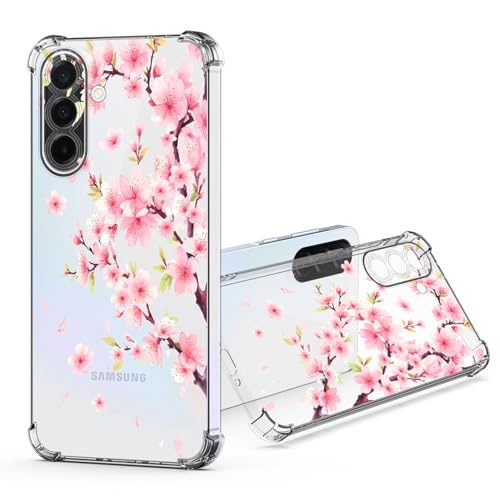 JRIANY per Samsung Galaxy A36 5G Trasparente Cover, Morbido TPU Silicone Protettiva Custodia con Fiore Fiori Motivo Antiurto Antigraffio Protezione Originale Case Custodie - Sakura Rosa