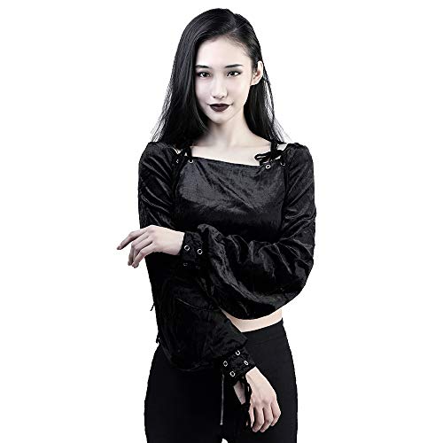 steelsir Tops for Women Sexy Gothic Clothing Dark Laceup Lantern Long Sleeve Turtle Neck (L) Black