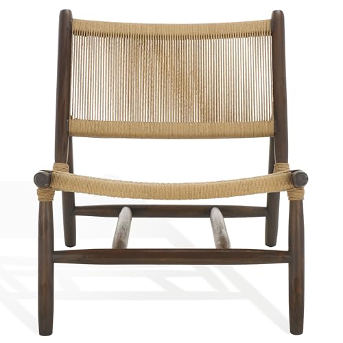 SAFAVIEH Couture Collection - Chyanne Walnut & Natural Teak Wood Woven Accent Chair, Scandinavian Modern Style, Low Profile Design, Fully Assembled (SFV1905B)