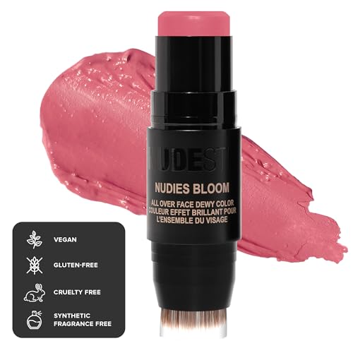 Nudestix Nudies Matte Cream Blush Stick 3-in-1 All Over Face Color - Blush Stick for Cheeks Eyes and Lips - Cream Blush for Cheeks w/Blending Brush (Naughty N' Spice)