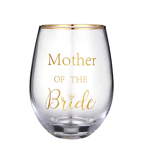 Product Image of the COFOZA Mother of The Bride Gifts 15 Ounce Stemless Wine Glasses Drink Cup Tumbler Wedding Proposal Gift for Bride's Mother