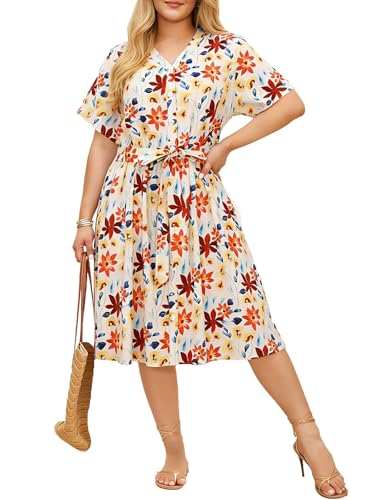Charming Ashley Plus Size Women's Dress 2026 Summer V-Neck Short...
