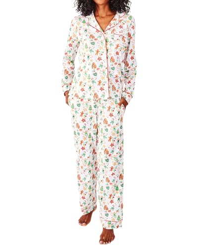 HMPEAIIY Women Y2k Monkey Pajamas Set Button Down Long Sleeve Sleepwear Loungewear PJs for Jammies Party Christmas Thanksgiving Birthday Gift(Gingerbread X-Small)