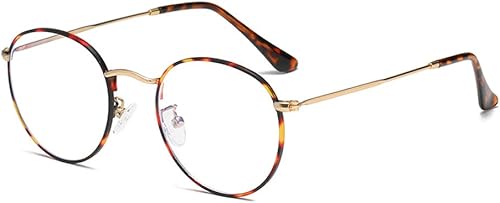 Junsika Gafas redondas de luz azul para mujeres y hombres, gafas de juegos de computadora, lentes transparentes con marco de metal