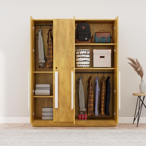 Image of Bniture 4 Door Wardrobe for Bedroom with Lockable Door & Hanging Space | Almirah for Clothes with Elevated Bottom Base | Wardrobe for Storage Cupboard | 3 Years Warranty (Giant Wood, 4 Door)