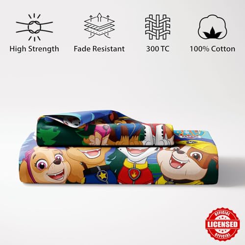 Image of Sassoon Paw Patrol (Outdoor Vibes) Digital Printed, Cotton Single Bedsheet, 300 TC, 1 Pillow Cover, Fade Resistant, Bedsheet for Kid's Bedroom, (1.50m X 2.35m)