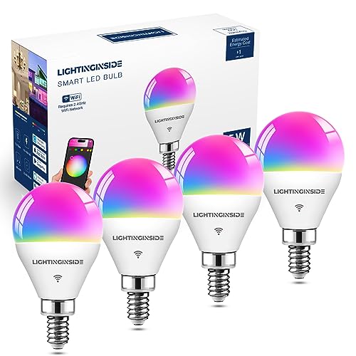 Smart Light Bulbs 50 Watt Equivalent, WiFi G16 1/2 Candelabra E12 Smart Bulbs Work with Alexa and Google Assistant, 5W 500lm, 2700-6500K+RGB Ceiling Fan Light Bulbs, 2.4G WiFi Only, 4PCS Smart Light Bulbs 50 Watt Equivalent, WiFi G16 1/2 Candelabra E12 Smart Bulbs Work with Alexa and Google Assistant, 5W 500lm, 2700-6500K+RGB Ceiling Fan Light Bulbs, 2.4G WiFi Only, 4PCS