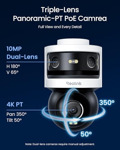 Image of REOLINK OMVI 3i PoE Triple-Lens PoE Security Camera with Auto Tracking | 10MP 180 Panoramic & 4K PT, AI Video Search, 24 /7 Recording, Perimeter Protection, Color & IR Night Vision, Smart Detection
