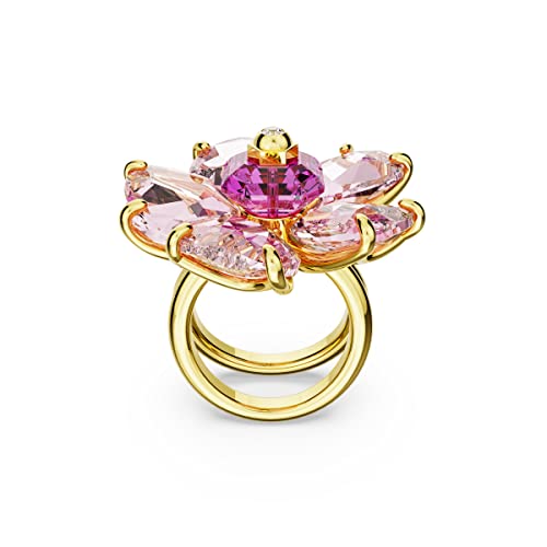 SWAROVSKI Florere Cocktail Ring, Flower Motif with Pink Crystals on a Gold-Tone Finished Double Band4