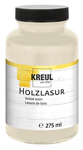 KREUL 78201 - Farbintensive Acryl Holzlasur, 275 ml Kunststoffglas in weiß, für unbehandeltes, natürliches Holz und saugende Naturpapiere, fließend - flüssige Farbe auf Wasserbasis