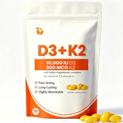 true nutra D3 K2 Vitamin D3 K2 Magnesium 10 000 IU Supplement Supports Immune & Energy Bone & Muscle Support 300 Coconut Oil Softgels 1 Pack