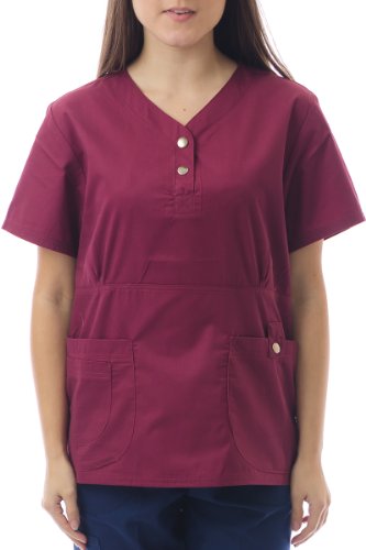 Hey Women's Henley Snap Baby Twill Scrub Top Wine