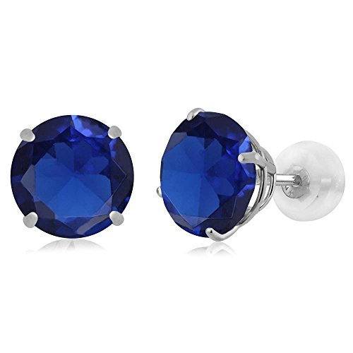 Gem Stone King 3-5 Cttw Solid 14K White Gold 8MM Round Gemstone Birthstone Stud Earrings | Gold Earrings with Comfort Back For Women Men