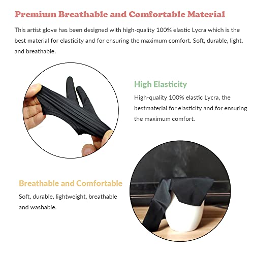 Picoggo Artist Gloves, 3-Layer Palm Rejection Drawing Gloves with Two Fingers for iPad, Paper Sketching, Smudge Guard (2 PCS, Large) - Image 3