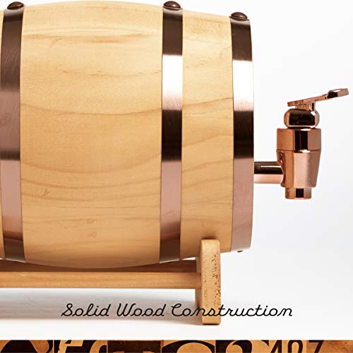 REFINERY AND CO Miniature Wood Whiskey Barrel Dispenser 800 ml/27 fl oz Volume, for Serving and Entertaining, Table Home Accent Display & Storage of Spirits, Liquors (Standard version)