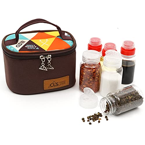 Joyeee Kit de especias vacío para camping, plástico seguro, PET, 3 botellas de especias líquidas de 2.7 onzas y 3 mini tarros de especias de 3.3 onzas con bolsa de viaje, juego completo, apto para