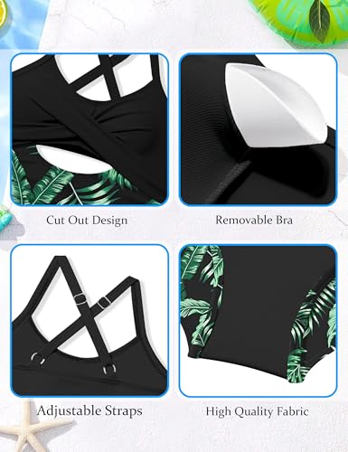 Image of Girl Swimsuit One Piece Cutout Ruched Bathing Suit for Girls Color Block Adjustable Straps Pad Swimwear 9-18y