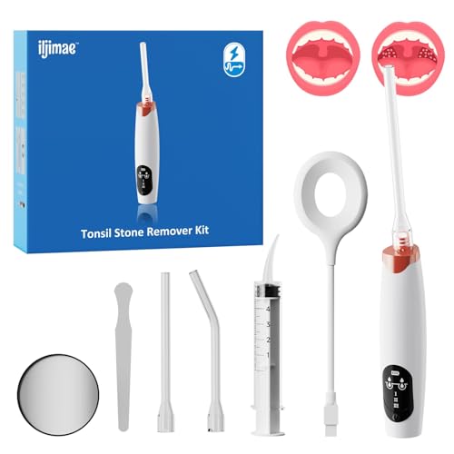 Electric Tonsil Stone Remover VacuumTonsil Stone Removal Kit 5X Magnifying Glass & LED Light with Cleaning Syringe Tongue Depressor Straight/Curved Glass Tubes Painless Removal and Fresh Breath